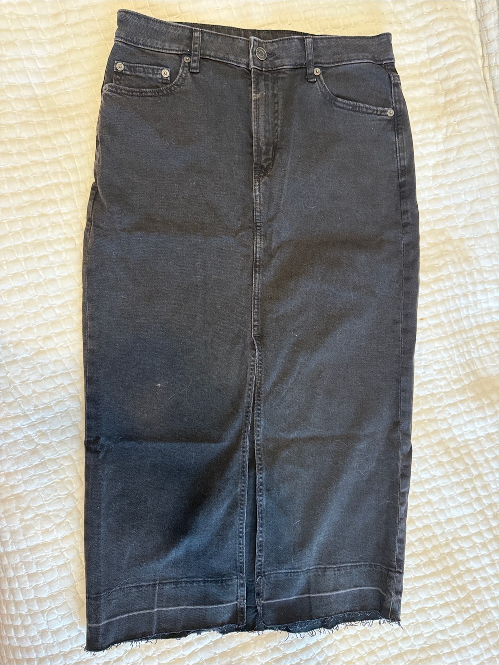 GAP Black Denim Midi Skirt with Front Slit Detail